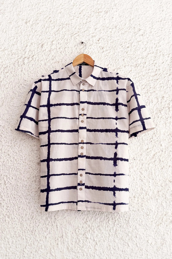 Shirtek Premium Beige Abstract Check Print Casual Half Sleeve Shirt for Men
