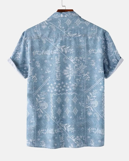 Vintage Paisley Floral Cuban Collar Shirt for Men