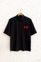 Shirtek Premium Black Minimal Embroidered Casual Half Sleeve Shirt for Men
