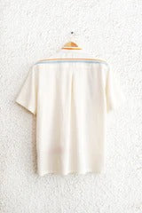 Shirtek Premium Off-White Striped Embroidered Casual Half Sleeve Shirt for Men