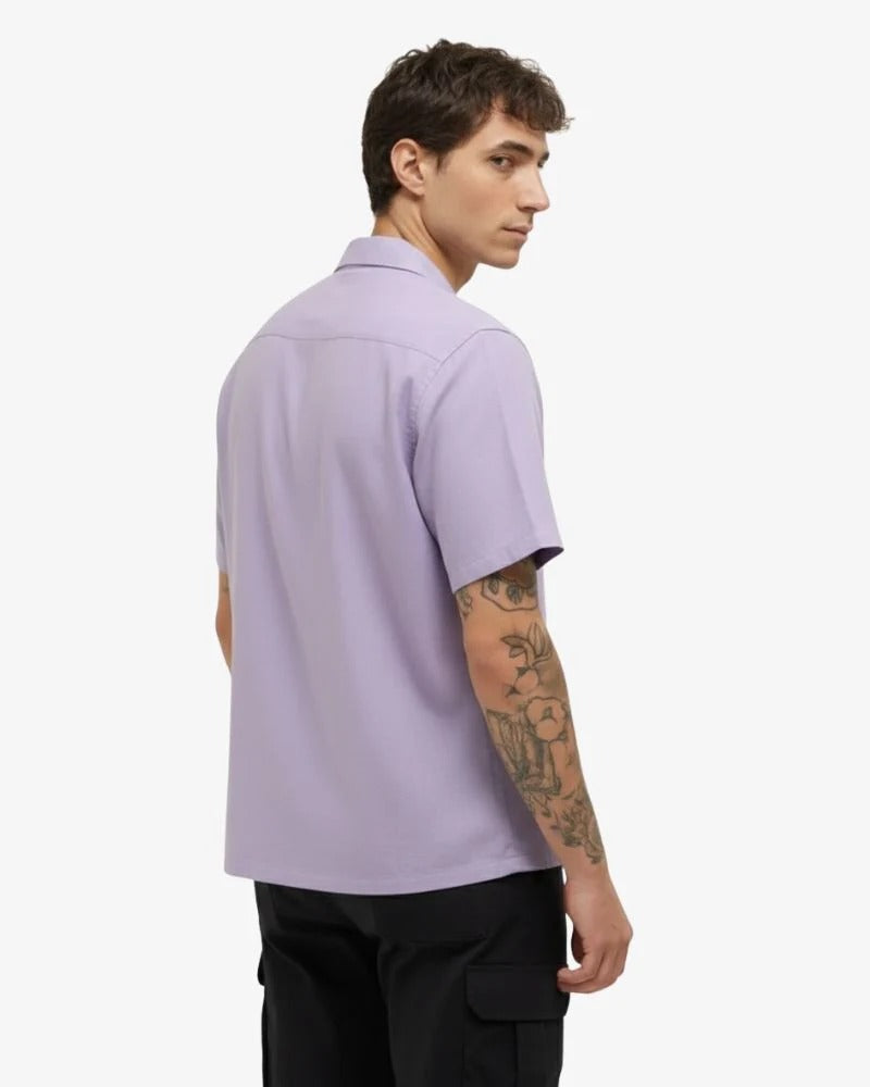 Lavender Sunflower Printed Cuban Collar Shirt for Men