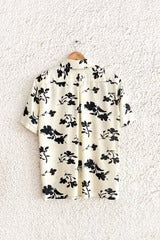Shirtek Premium Cream Floral Print Cuban Collar Casual Half Sleeve Shirt for Men
